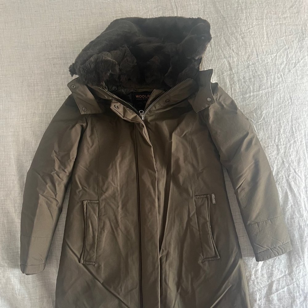 Woolrich Military Green Jacket with Fur Removable hood